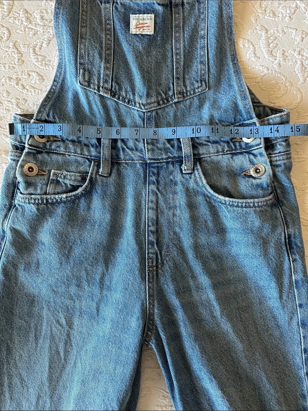 Pull&Bear Classic Denim Bib Overalls “Dungarees”- Medium Wash, Size Small, EUC - Picture 11 of 11